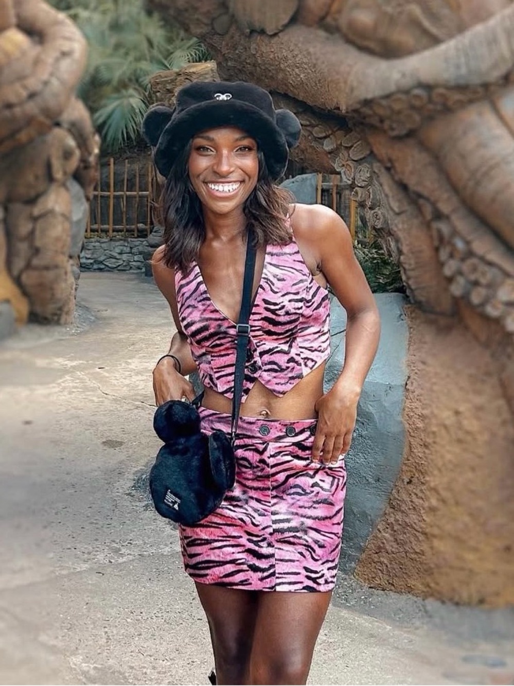 Hot Pink Velvet / Suede Feel Vest and Skirt Co-Ord Set